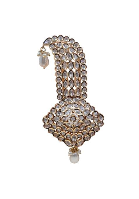 Rose Gold Finish Traditional Polki Kundan Wedding Kalgi Brooch