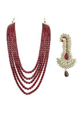 I Jewels Gold Plated Multistrand Pearl Necklace with Safa Kalangi Brooch for Groom