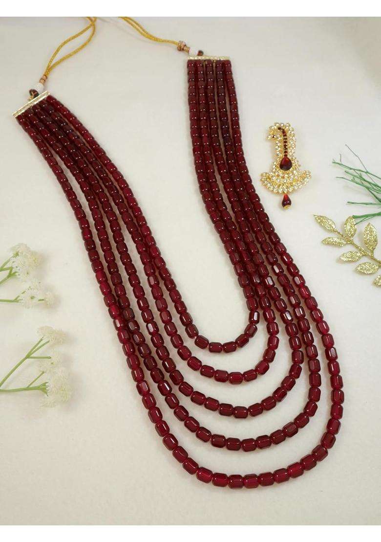 I Jewels Gold Plated Multistrand Pearl Necklace with Safa Kalangi Brooch for Groom - Indya