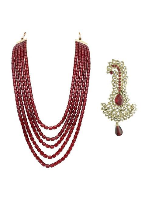 I Jewels Gold Plated Multistrand Pearl Necklace with Safa Kalangi Brooch for Groom