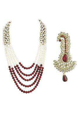 I Jewels Gold Plated Multistrand Pearl Necklace with Safa Kalangi Brooch for Groom