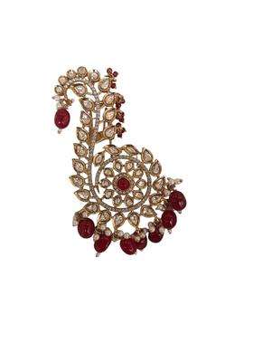 Brass Foil Kundan Kalgi Traditional Indian Turban Ornament with Red Beads and Pearl Accents