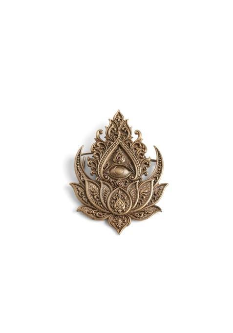 Cosa Nostraa Antique Gold Brass Shakti Kamal Inspired Brooch for Men