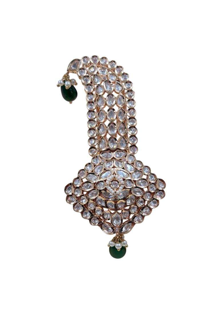 Rose Gold Finish Traditional Polki Kundan Wedding Kalgi Brooch - Indya