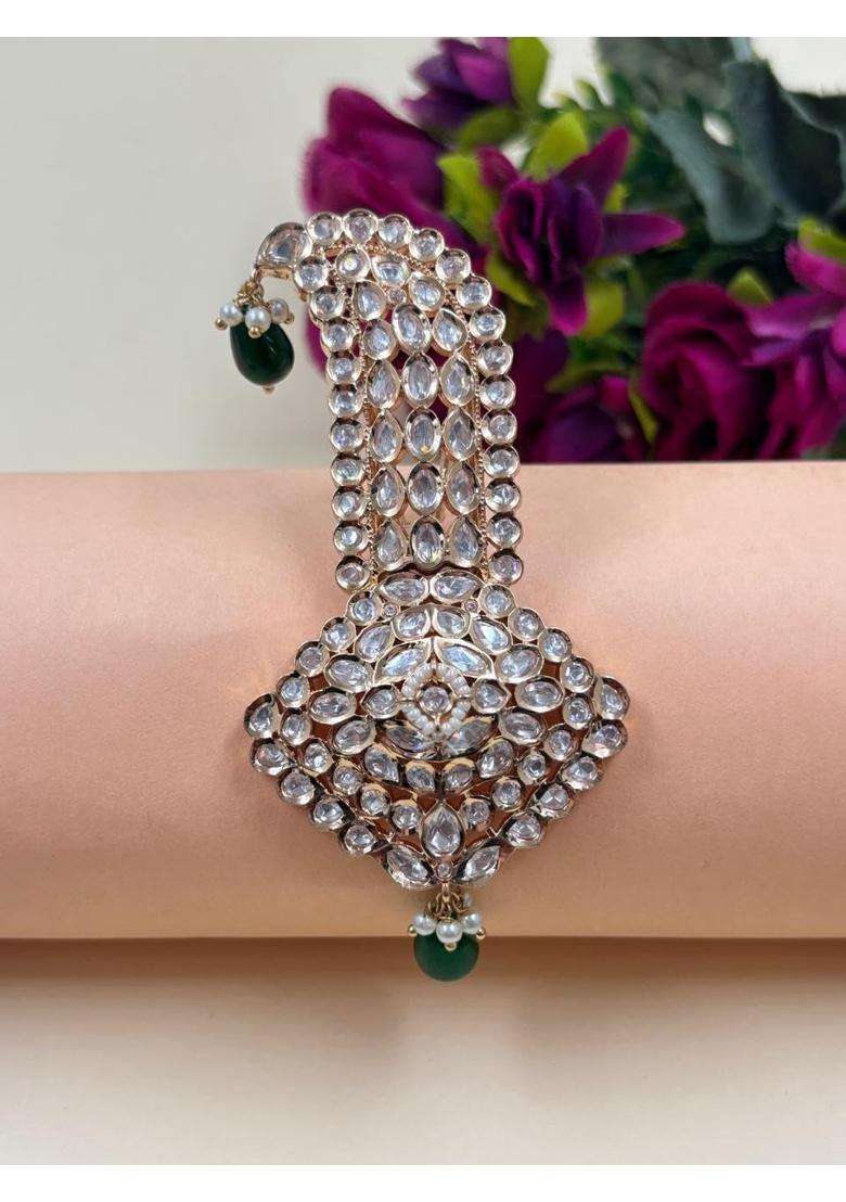 Rose Gold Finish Traditional Polki Kundan Wedding Kalgi Brooch - Indya