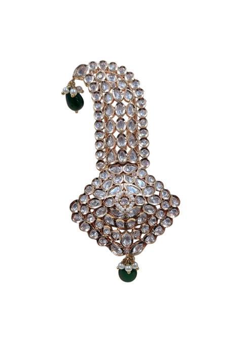 Rose Gold Finish Traditional Polki Kundan Wedding Kalgi Brooch