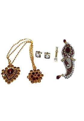 Anagha Premium Quality Golden Safa Kalgi Brooch Cuff Links and Tie Pin for Groom Ideal for Groom