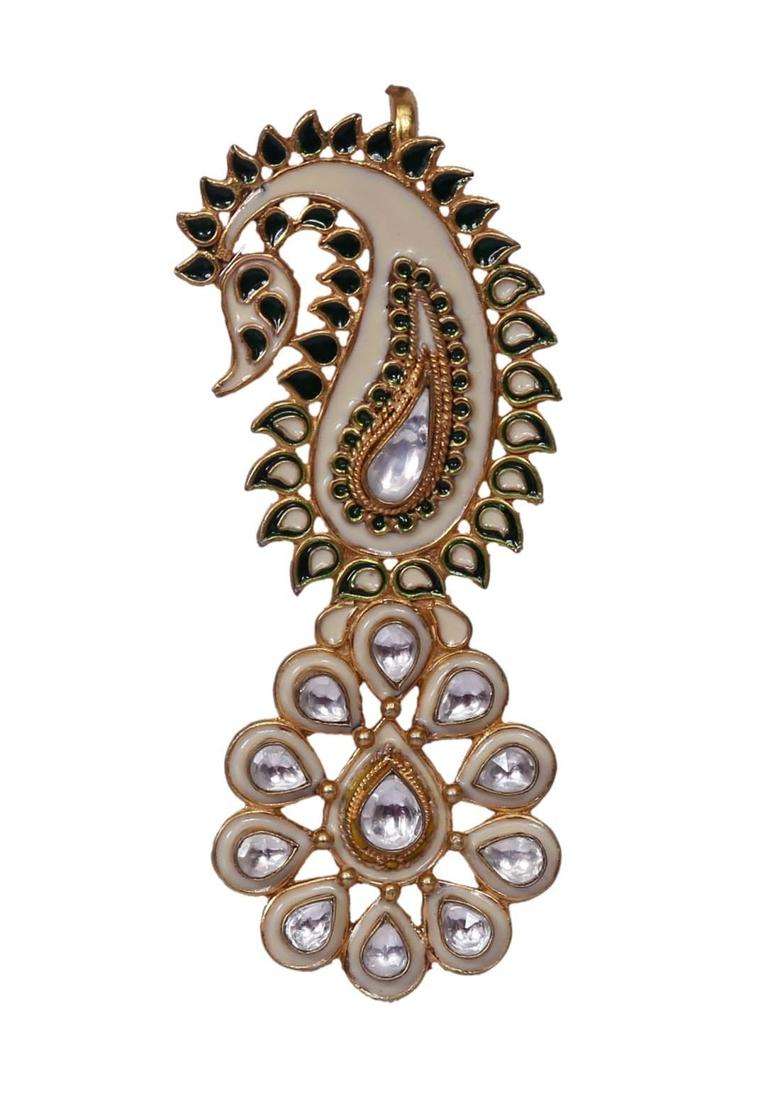 Multicolour Heer and Sahib Rajputana Royal Kundan Embedded Designer Wedding Turban Kalgi Glossy - Indya