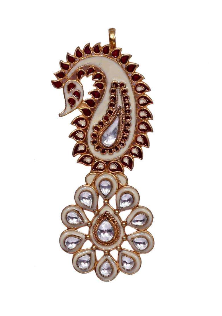 Multicolour Heer and Sahib Maharaja Style Wedding Turban Kalgi with Pearl Drops Kalgi Glossy - Indya