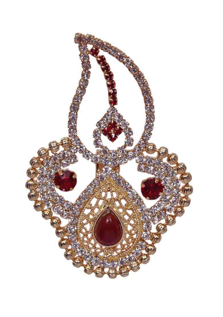 Heer and Sahib Elegant Design Wedding Turban Kalgi with Shining Crystals and Maroon Stones - Indya