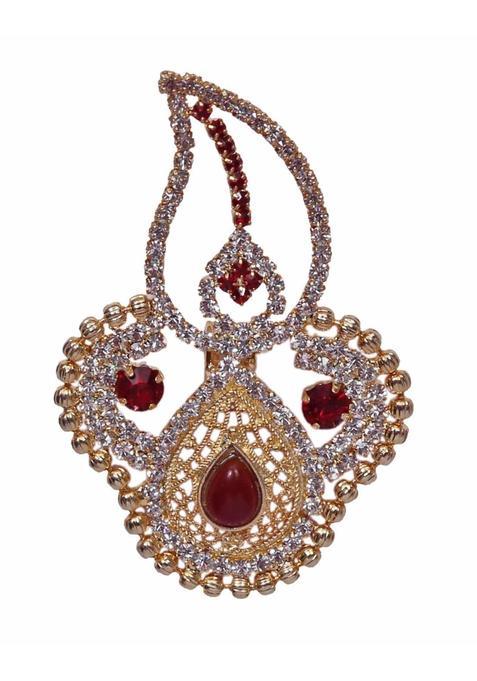 Heer and Sahib Elegant Design Wedding Turban Kalgi with Shining Crystals and Maroon Stones