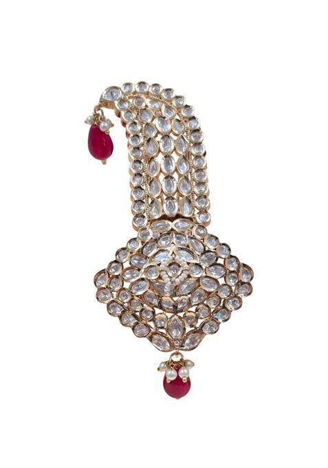Rose Gold Finish Traditional Polki Kundan Wedding Kalgi Brooch