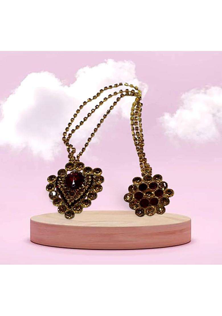 Anagha Premium Quality Golden Safa Kalgi with Pearl Chains Brooch Cuff Links and Tie Pin for Groom Ideal - Indya