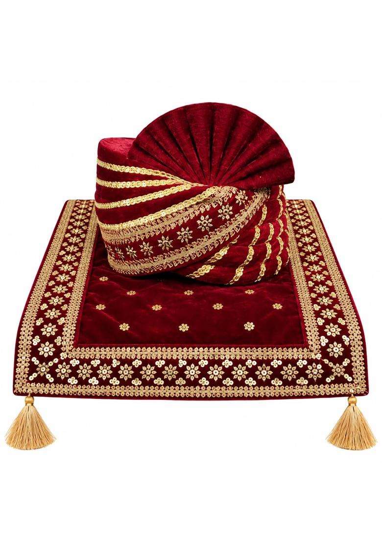 Mens Velvet Turban and Stole Kalangi Safa Traditional Wedding Turban Premium Silk Velvet - Indya
