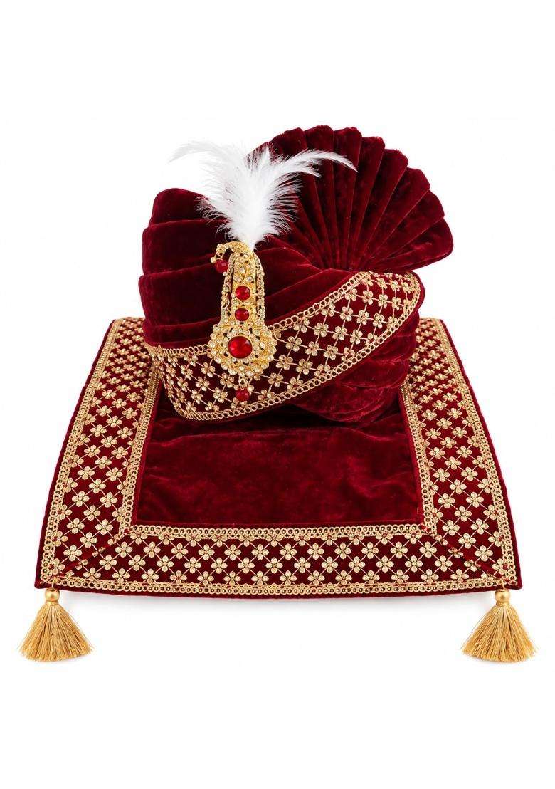 Mens Velvet Turban and Stole Kalangi Safa Traditional Wedding Turban Premium Silk Velvet - Indya