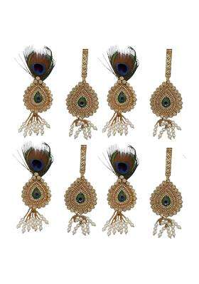 Kriwin Peacock Feather Morepankh Kundan Barati Brooch for Men with Pearl Tassels Gold Finish
