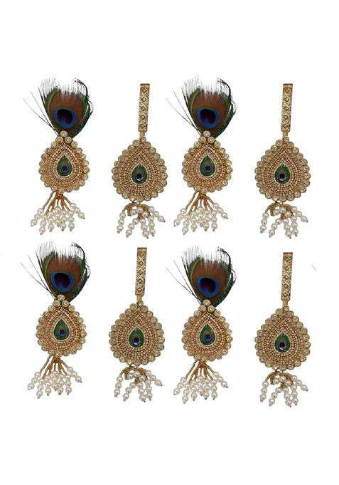 Kriwin Peacock Feather Morepankh Kundan Barati Brooch for Men with Pearl Tassels Gold Finish