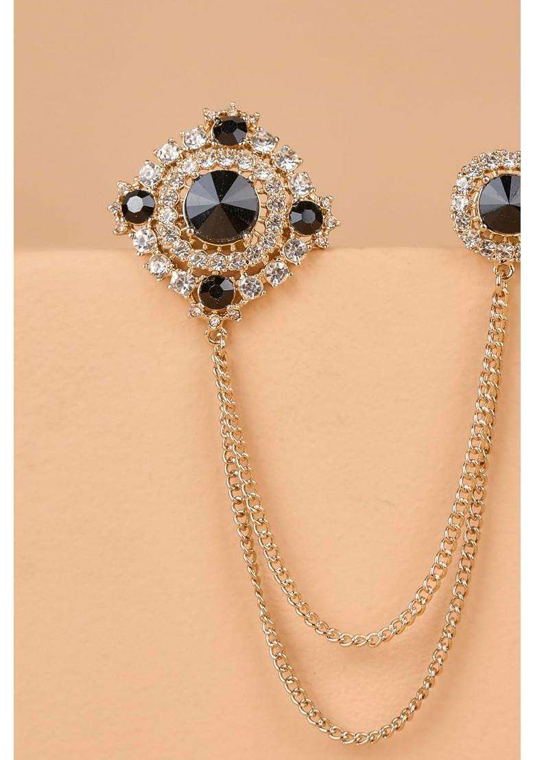 Tasva Black Stone Brooch - Indya