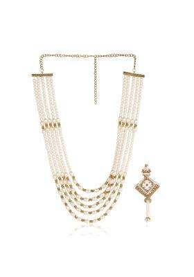 Jiyanshi Fashion White Traditional Groom Necklace and Matching Brooch for Wedding and Reception