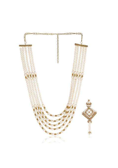 Jiyanshi Fashion White Traditional Groom Necklace and Matching Brooch for Wedding and Reception