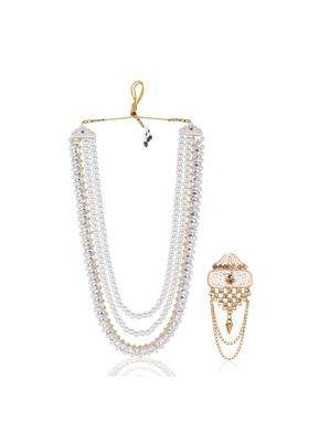 Jiyanshi Fashion Royal Multi Layered Groom Sherwani Mala with Decorative Brooch