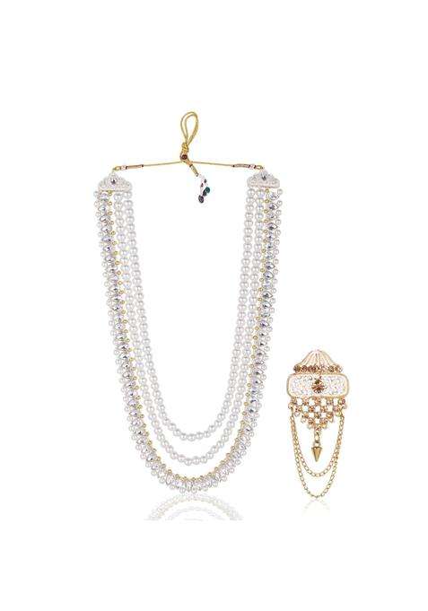 Jiyanshi Fashion Royal Multi Layered Groom Sherwani Mala with Decorative Brooch