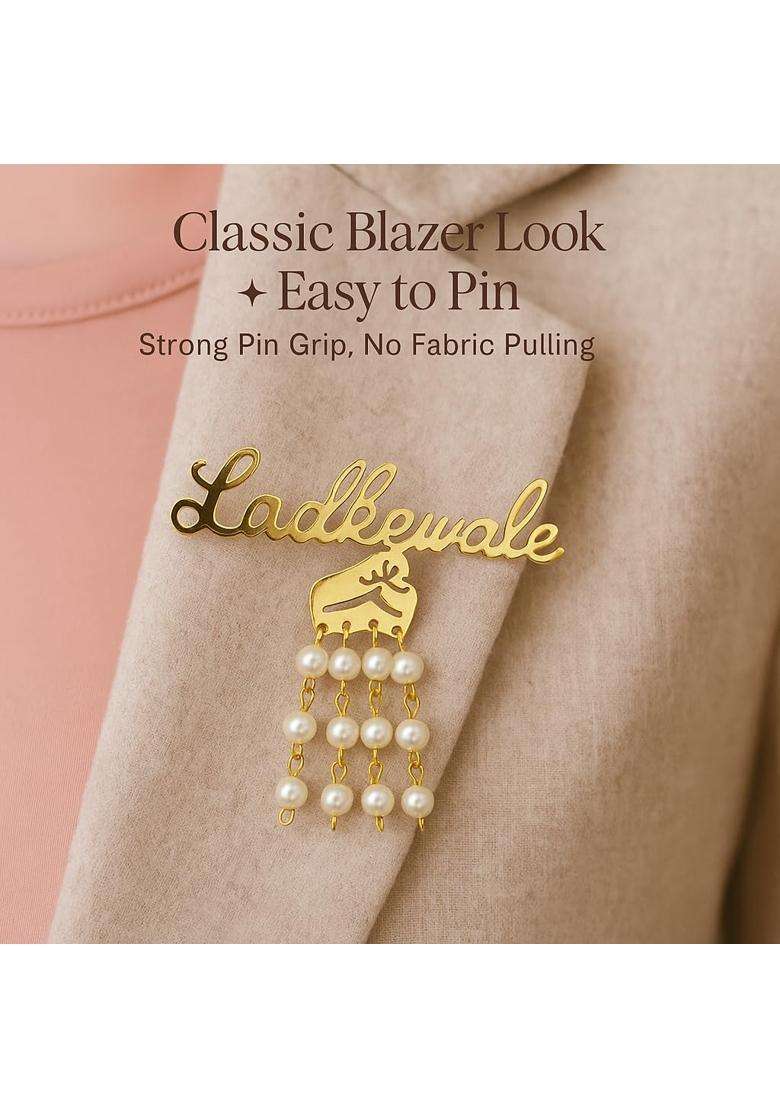 Vrindavanstore Traditional Ladke Wale Wedding Brooch Set Premium Golden Finish with Pearl Latkan Pack of 50 - Indya