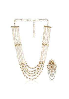 Jiyanshi Fashion White Traditional Groom Necklace and Matching Brooch for Wedding and Reception