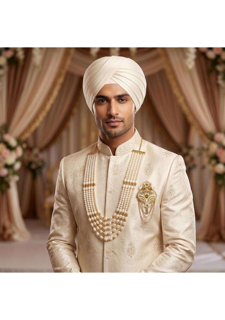 Jiyanshi Fashion White Traditional Groom Necklace and Matching Brooch for Wedding and Reception - Indya