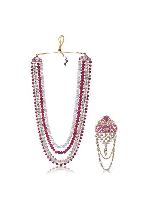 Jiyanshi Fashion Premium Beaded Groom Mala with Elegant Brooch