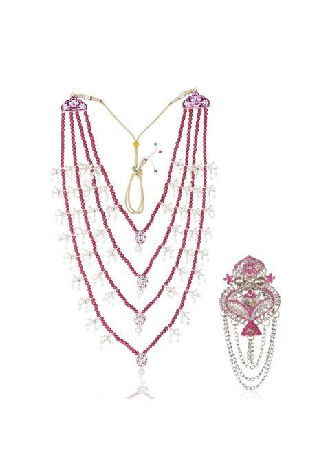 Jiyanshi Fashion Men Kundan Studded Pearl Groom Dulha Moti Mala Necklace with Brooch
