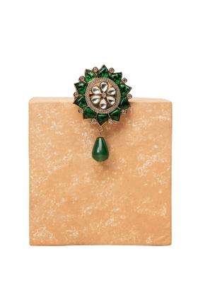 Tasva Dark Green Colored Crystal Brooch