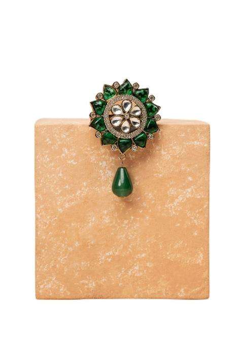 Tasva Dark Green Colored Crystal Brooch