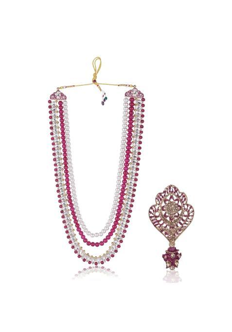 Jiyanshi Fashion Layered Moti Necklace with Designer Brooch