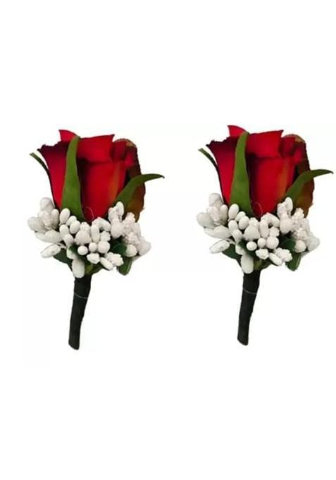 Ek Rag Double White Rose Brooch Flower Bridegroom Groom Mens Boutonniere with Pin Brooch for Baraat Swagat