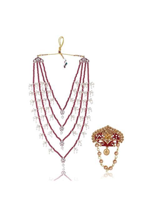 Jiyanshi Fashion Men Kundan Studded Pearl Groom Dulha Moti Mala Necklace with Antique Brooch