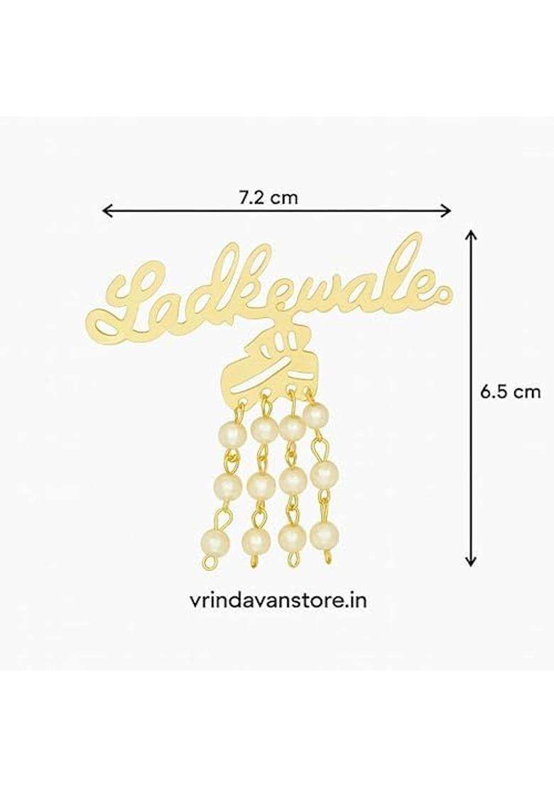 Vrindavanstore Ladkewale Brooch Badge for Wedding Baraat Golden Metal Lapel Pin with Pearl Hanging Pack of 70 - Indya