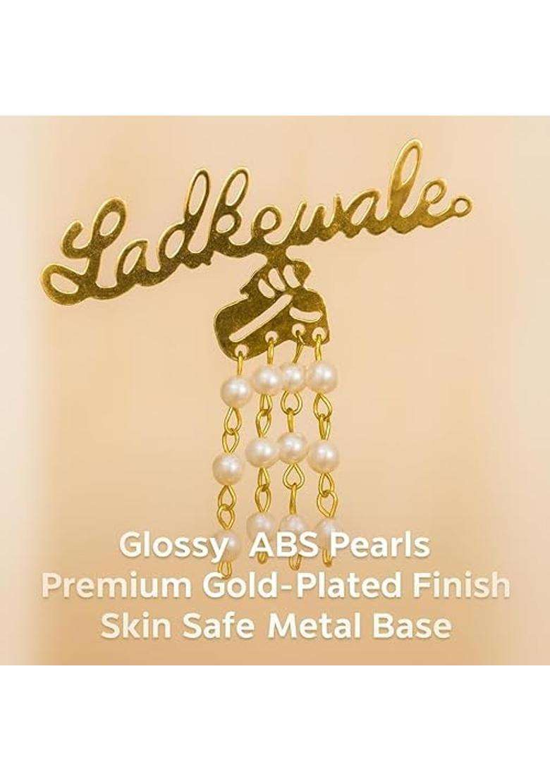Vrindavanstore Ladkewale Brooch Badge for Wedding Baraat Golden Metal Lapel Pin with Pearl Hanging Pack of 70 - Indya