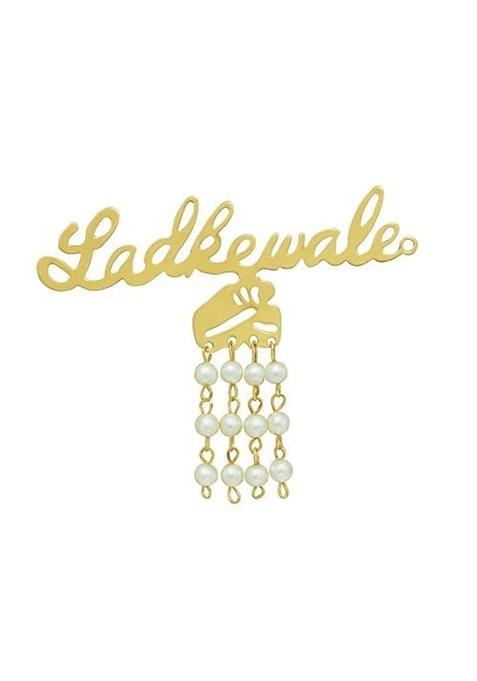Vrindavanstore Ladkewale Brooch Badge for Wedding Baraat Golden Metal Lapel Pin with Pearl Hanging Pack of 70