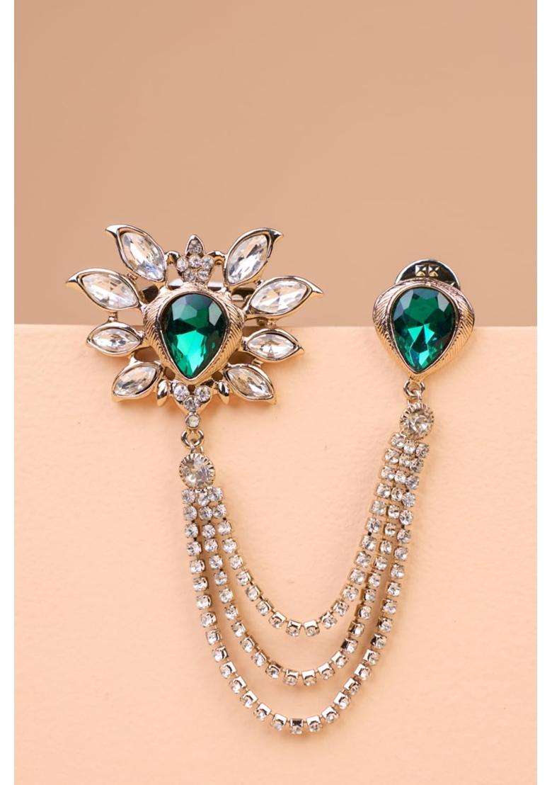 Tasva Dark Green Classic Brooch - Indya