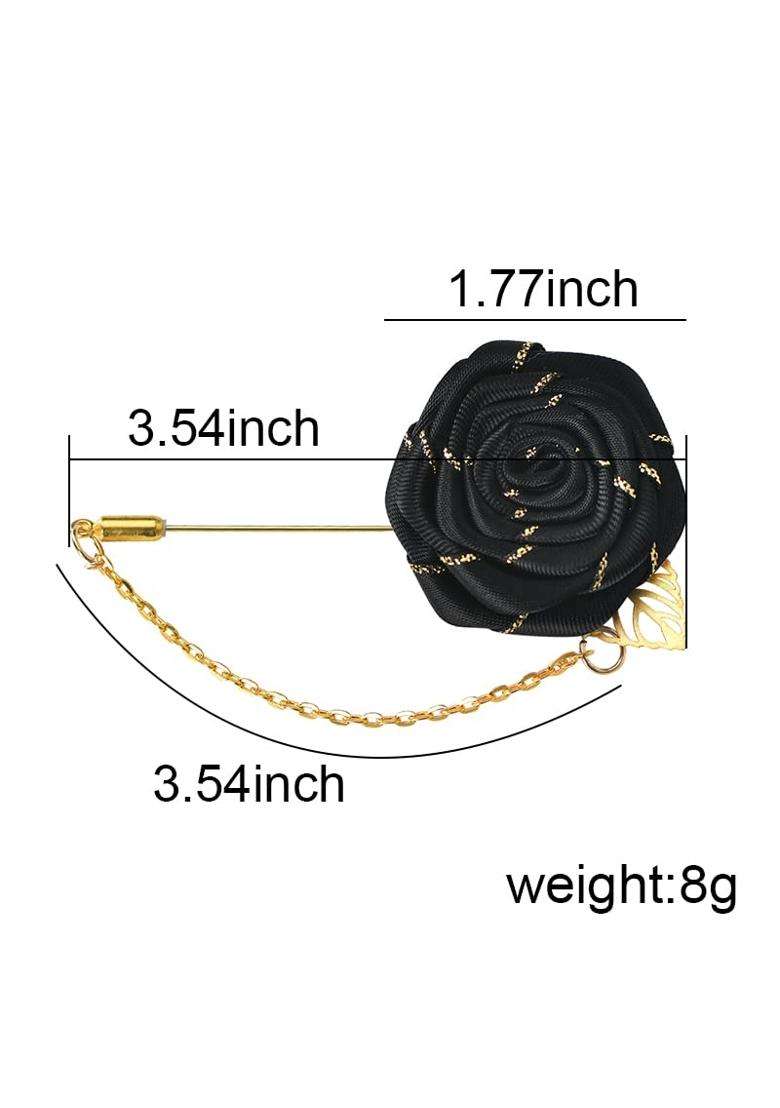Kilener Rose Brooch Pin Cloth Rose Flower with Gold Leaf Brooch Suit Lapel Pins for Men Tassel Chain Brooch - Indya