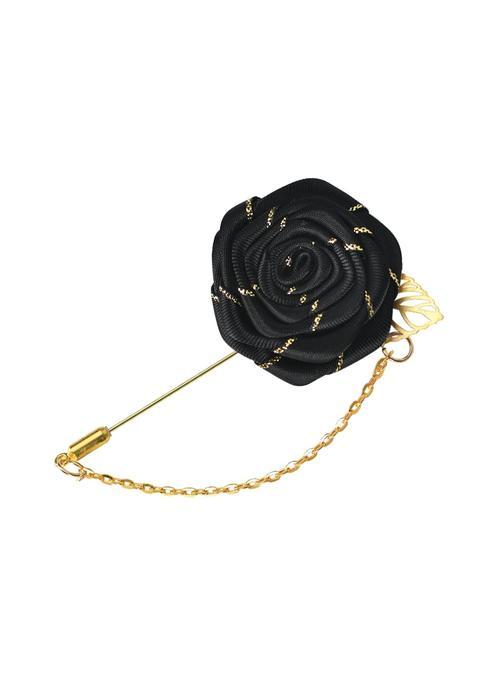 Kilener Rose Brooch Pin Cloth Rose Flower with Gold Leaf Brooch Suit Lapel Pins for Men Tassel Chain Brooch