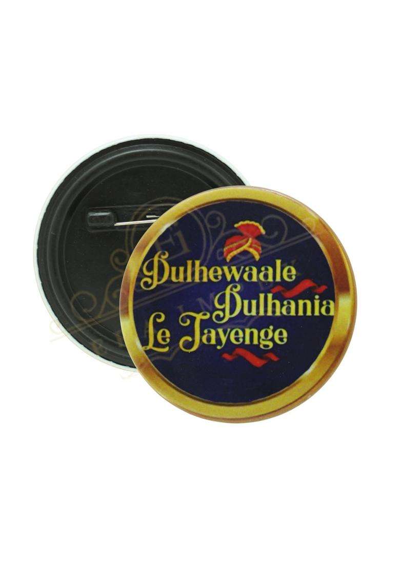 Round Steel Dulhania Le Jayenge Wedding Badge Bride and Groom Celebration Button Badge - Indya