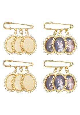 Unicraftale 4Pcs Oval Round Pin Brooch Making Kit Stainless Steel Wedding Bouquet Memorial Photo Charm Golden