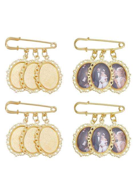 Unicraftale 4Pcs Oval Round Pin Brooch Making Kit Stainless Steel Wedding Bouquet Memorial Photo Charm Golden