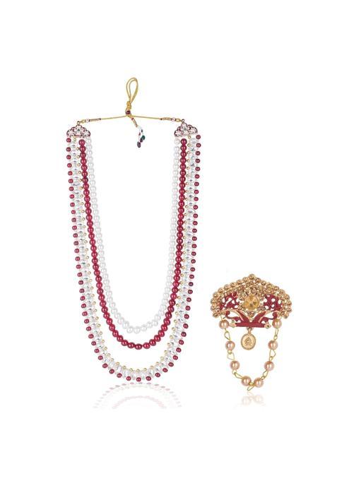 Jiyanshi Fashion Layered Moti Necklace with Designer Brooch