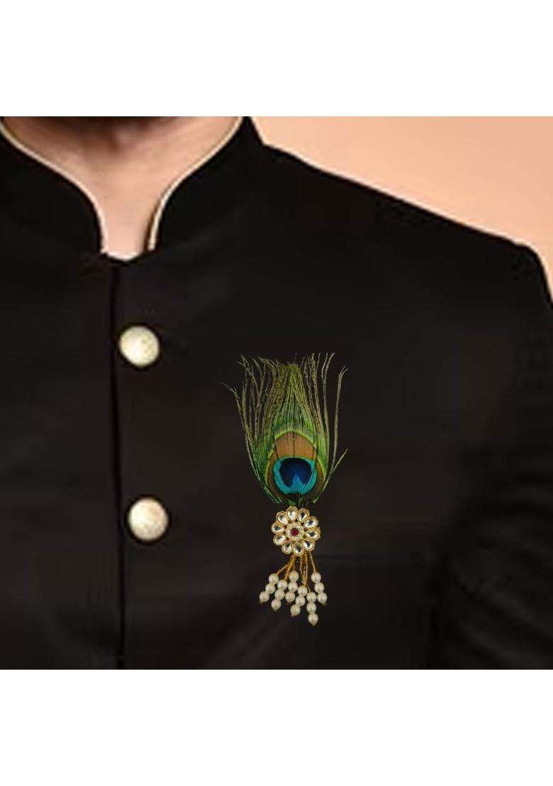 Gift Jaipur Morepankh Peacock Feather Brooches Brooch Broaches Brouches Pack for Wedding Engagement Men - Indya