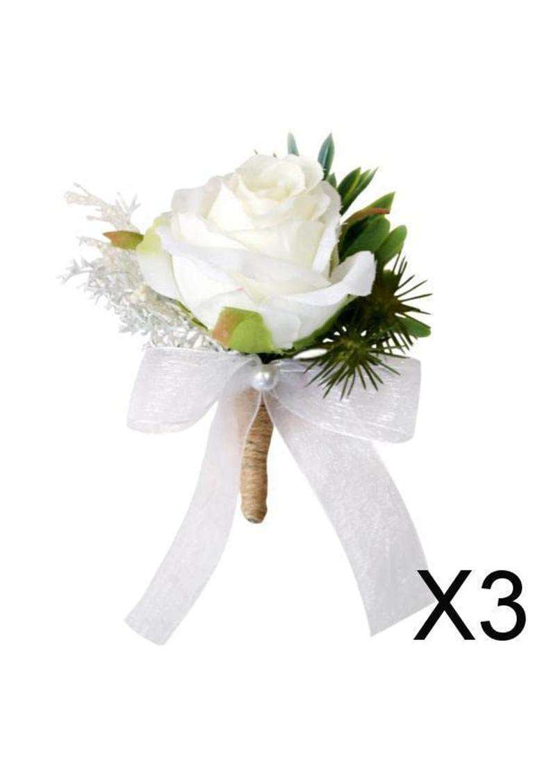 Jazzy Pearls Multicolour 3Xfake Fabric Flower Brooch Corsage Pin for Wedding Bridal Groom Women Men - Indya