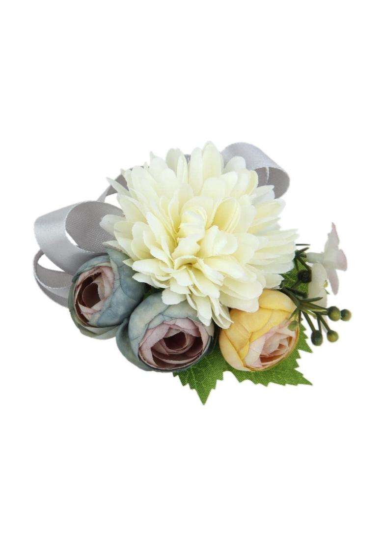 SAZ Dekor 3Xwedding Bridal Groom Men Tuxedo Boutonniere Corsage Flower Brooch Grey Satin - Indya