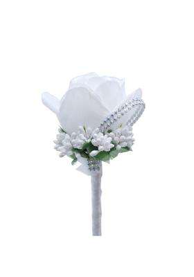 Mojun Groom Groomsman Rose Boutonniere Buttonholes Corsage Rose Flowers Brooch Prom Party White Pack of 1